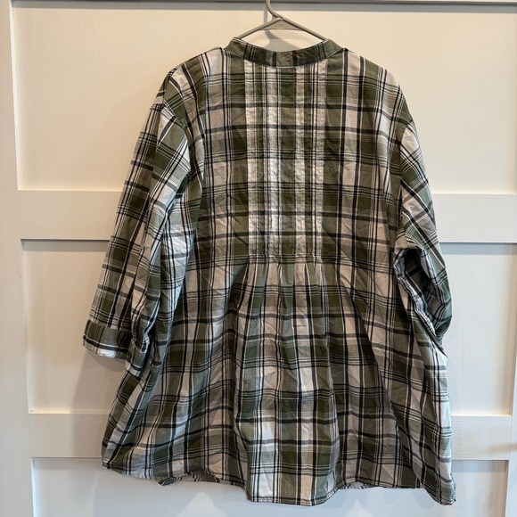 Only Necessities Olive and White Plaid 2X Button Down Shirt - Picture 6 of 7